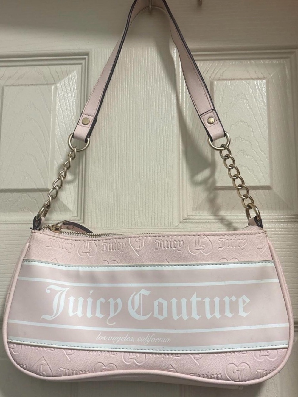 Juicy Couture Pastel Pink Logo Shoulder Bag with Gold Chain Strap